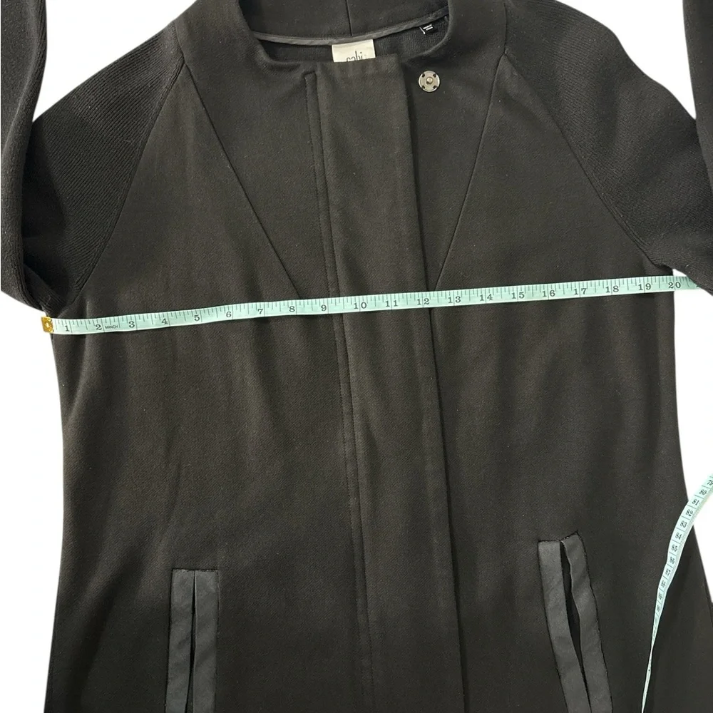 Cabi 3351 Tailor Ponte Knit Full Zip Coat in Black with faux leather trim Sz S